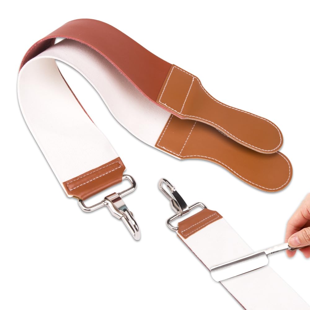 ZORZA 1Pcs Dual-Sided Leather Sharpening Straps Professional Barber Leather Strap Straight Razor Strop with Cowhide & Canvas for Enhanced Razor Sharpening & Smoothing Experience(Brow)(Cowhide+Canvas) Brown