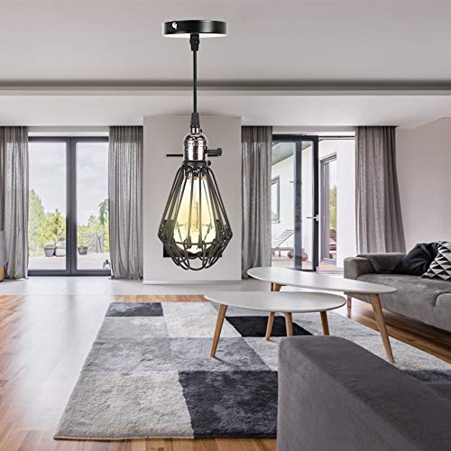 Suspension luminaire vintage noire E27 pour plafond, lustre industriel cage pour couloir