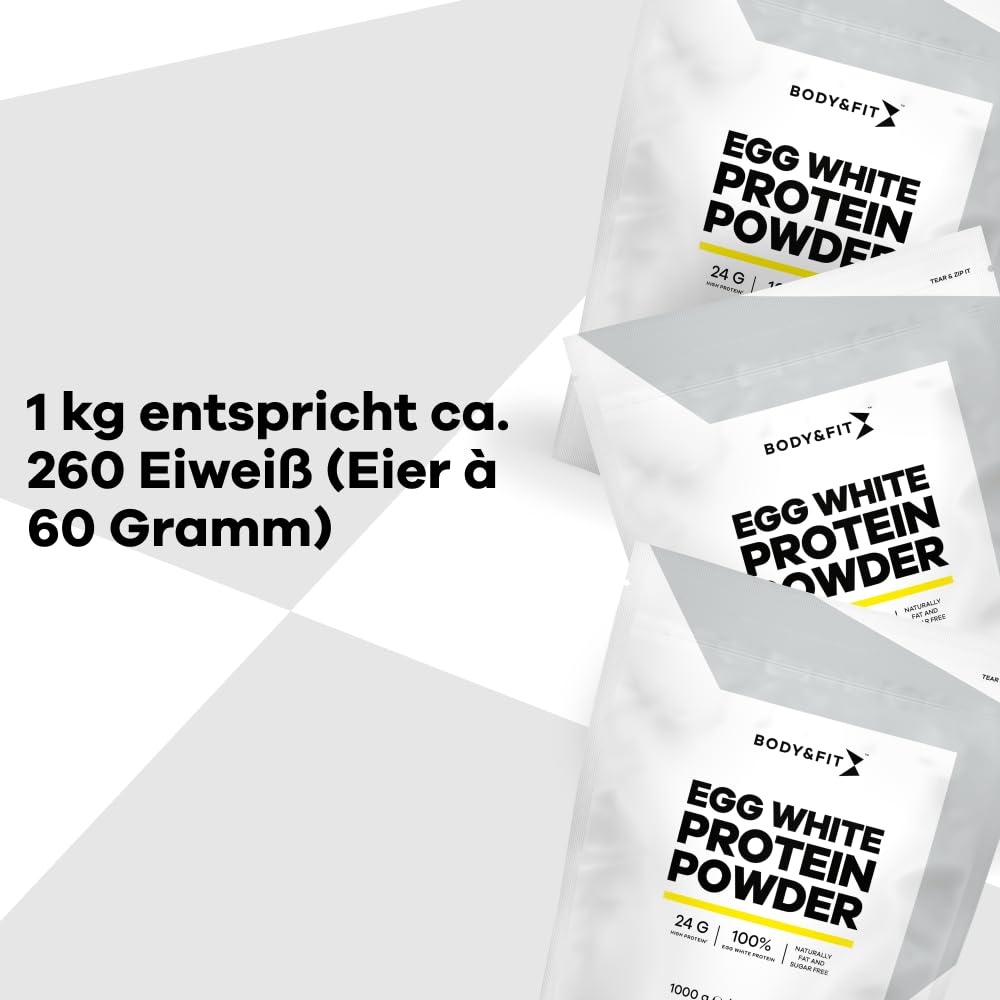Body & Fit Egg White Protein Powder, Eiklar Pulver Natur zum Kochen und Backen, Getrocknetes Hühnereiweiß, 1000 gramm