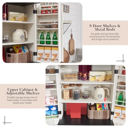 72-Tall-Farmhouse-Kitchen-Pantry-with-Rivet-Barn-Doors-Rustic-Wood-Cupboard-Storage-Cabinetw-Drawer-Adjustable-Shelves-for-Dining-Living-Room-Bathroom-Hallway-Antique-White 72 Tall Farmhouse Kitchen Pantry with Rivet Barn Doors Rustic Wood Cupboard Storage Cabinetw Drawer Adjustable Shelves for Dining Living Room Bathroom Hallway Antique White