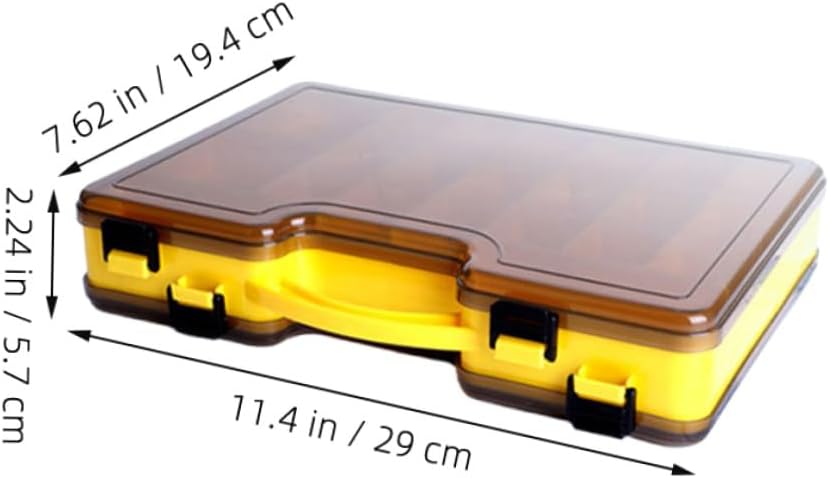 LIOOBO 2pcs Fishing Lure Storage Box with Double-sided Compartments Plastic Fishing Tackle Organizer Case 29cm×19.4cm×5.7cm Lightweight Yellow