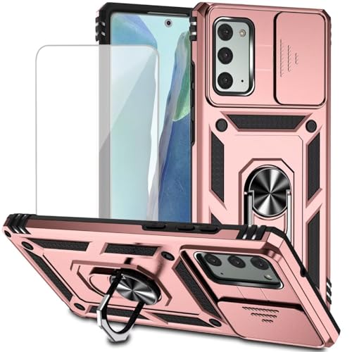 Coque Samsung Note 20 5G antichoc or rose dotée d'un cache caméra et anneau magnétique