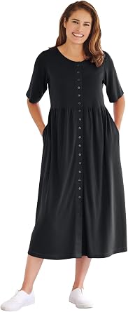 Woman Within Plus Size Short-Sleeve Button-Front Pocket Dress Petite Available