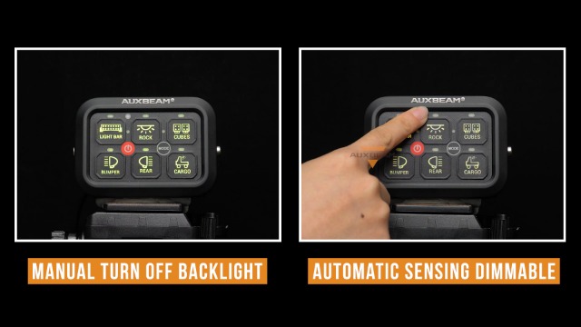 Image of Auxbeam 6 Gang Switch Panel RA60 3 Modes RGB Dimmable IP65 Waterproof | Compatible with 12V‑24V DC accessories (720W‑1400W, 60A max). Ideal for cars, trucks, pickups, UTVs, ATVs, and more.