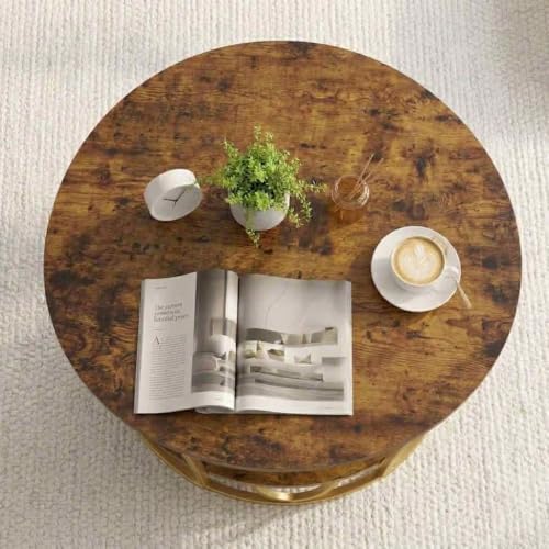 Image of EDEUEQUE Round Coffee Table Modern Sofa Side Table for Living Room End Table Telephone Table with 1 Shelf Storage Wooden Tabletop-Marble Print with Metal Frame (Golden Brown)