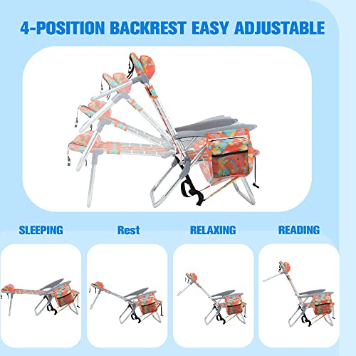 Green Party Backpack Beach Chair 2 Pack Aluminum Lightweight Folding Reclining Beach Chair With 4 Positions, Cooler Bag, Tower Bar And Armrest For Outdoor Camping Lawn, Support 250Lbs, Camo #TOP3