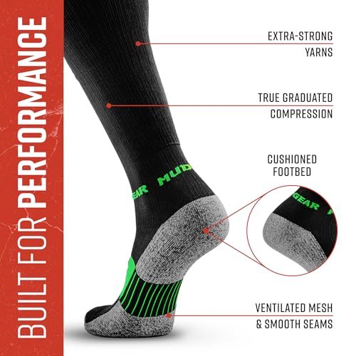 Image of MudGear Graduated Compression Socks, Durable, Sweat-Resistant OCR Performance Socks with Cushioned Footbed, Made in USA