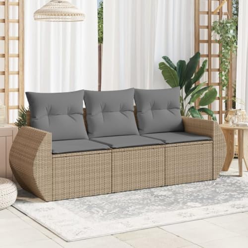 Genérico Juego de sofás de jardín con Cojines Beige 3 pzas ratán PE,Mobiliario,Muebles de jardín,Conjuntos de jardín-3221058