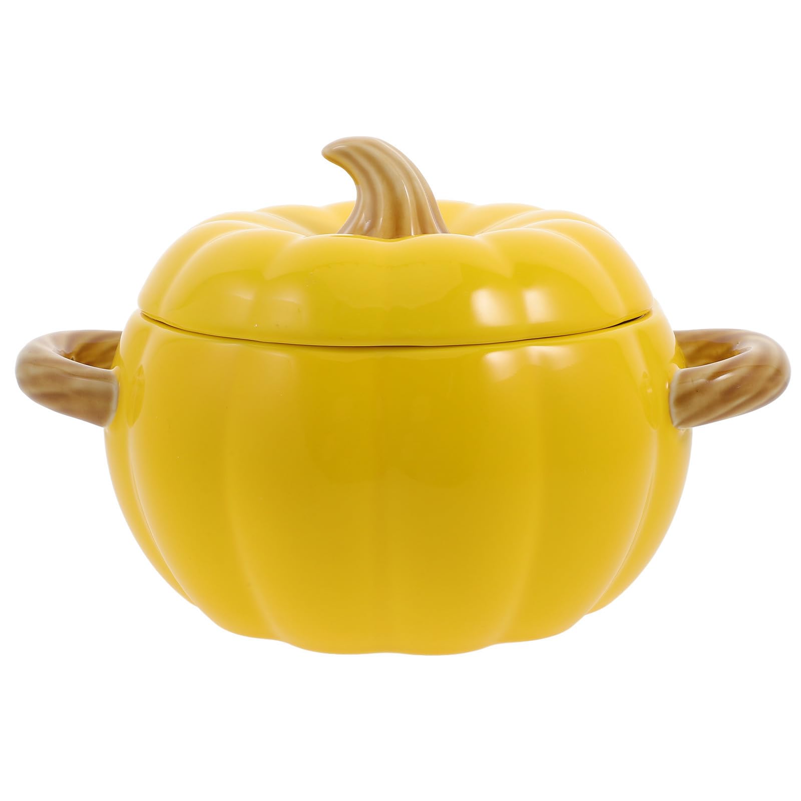 Cabilock Tazón de Sopa de Cerámica con Forma de Calabaza de 1500ml, con Tapa y Asas Dobles, Reutilizable y Conveniente para Uso en Casa o Restaurante