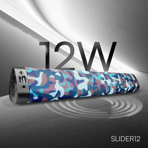 Image of HAPIPOLA SLIDER12 Bluetooth Speaker Immersive Audio | Good Bass | Light Weight 6 Hours Playback | Portable | Built in mic | TWS Pairing Support | dustproof | handfree Calling | (Camouflage)