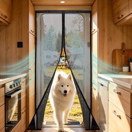 Zejoot Universal Magnetic Screen Door for RV, Tear-Resistant RV Mosquito Net Proof with Magnetic Closure, Door Mesh Curtain for Camper, Travel Trailer, Pet-Friendly & Easy Install Bug Screen