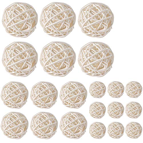 Worldoor Wicker Rattan Balls Bag, Garden, Wedding, Party Decorative Crafts, House Ornaments, Vase Fillers Decorative Orbs Natural Spheres Christmas Tree. Set of 21. (White)