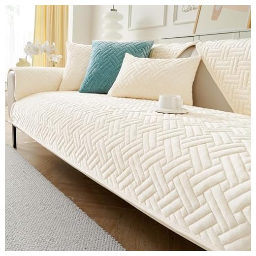 GKXLH Housse de Canapé Nouvelle Lavable - Housses de Canapé en Flanelle Lait Douce 2 3 4 Places, Housse Canapé Antidérapantes, Housse canape d'angle Protection pour Meubles de Salon (Beige Blanc)