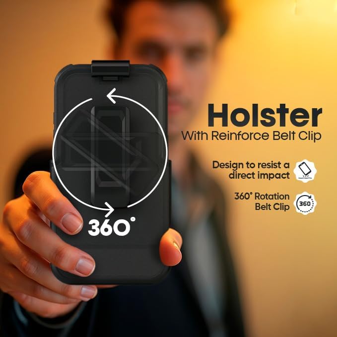 MOTIVE Designed for iPhone 17 Case with Belt Clip, Military Grade Drop Protection, Rugged iPhone 17 Holster case Belt Clip, MagSafe Wireless Charging Support, Shockproof Durable PC/TPU, 6.3” | Black - Image 7