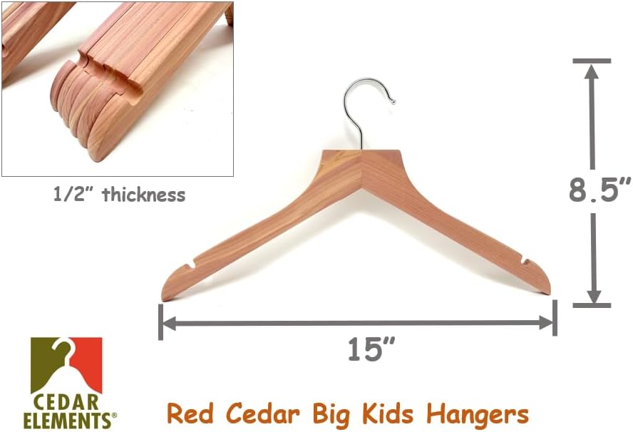 Miniatura 2 de Cedar Elements Perchas de cedro para niños grandes, paquete de 12 unidades para niños talla 4T-10 (sin barra de pantalones)