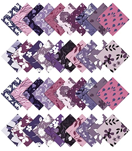 Soimoi Precut 10-inch Florals Prints Cotton Fabric Bundle Quilting Squares Charm Pack DIY Patchwork Sewing Craft- Purple - Image 3