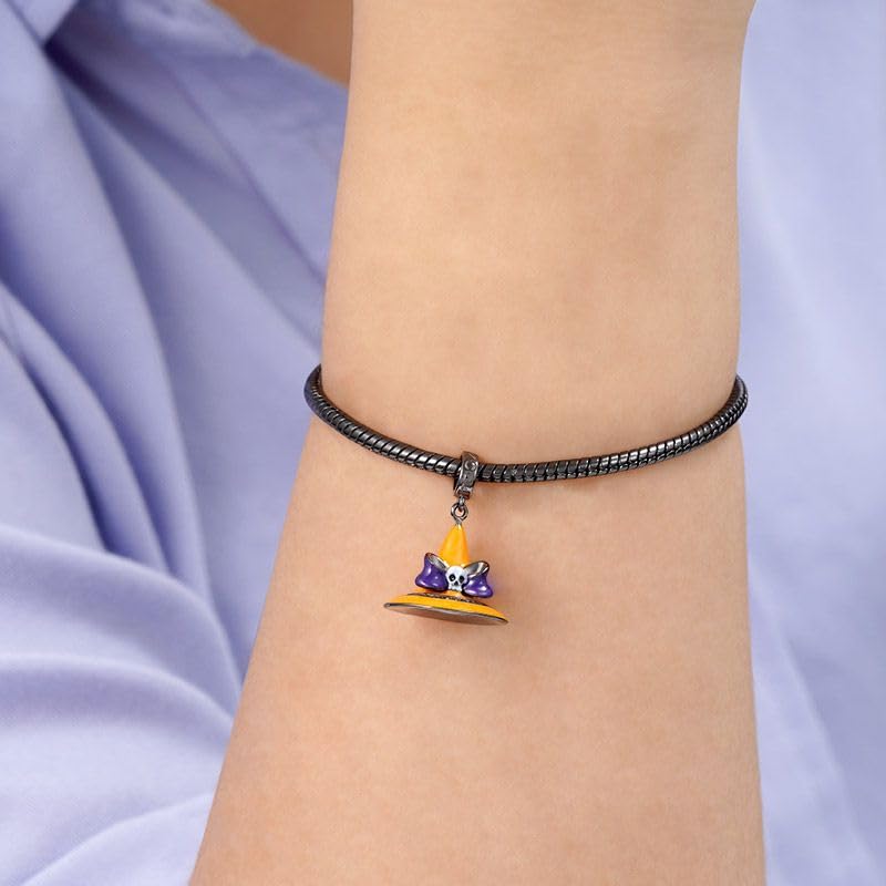 GNOCE Charm Anhänger Halloween Tarnkappe mit Schleife und Totenkopf Anhänger aus 925 Sterling Silber für Armband/Halskette Schmuck Geschenk Mädchen Frau Tochter