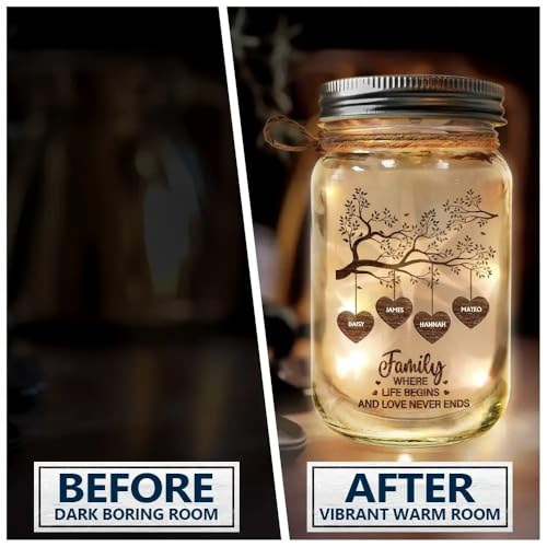 Personalized Family Tree Mason Jar Light - Heartwarming Gift for Grandma, Custom Name Keepsake for Mother's Day or Birthday from Grandkids - Image 4