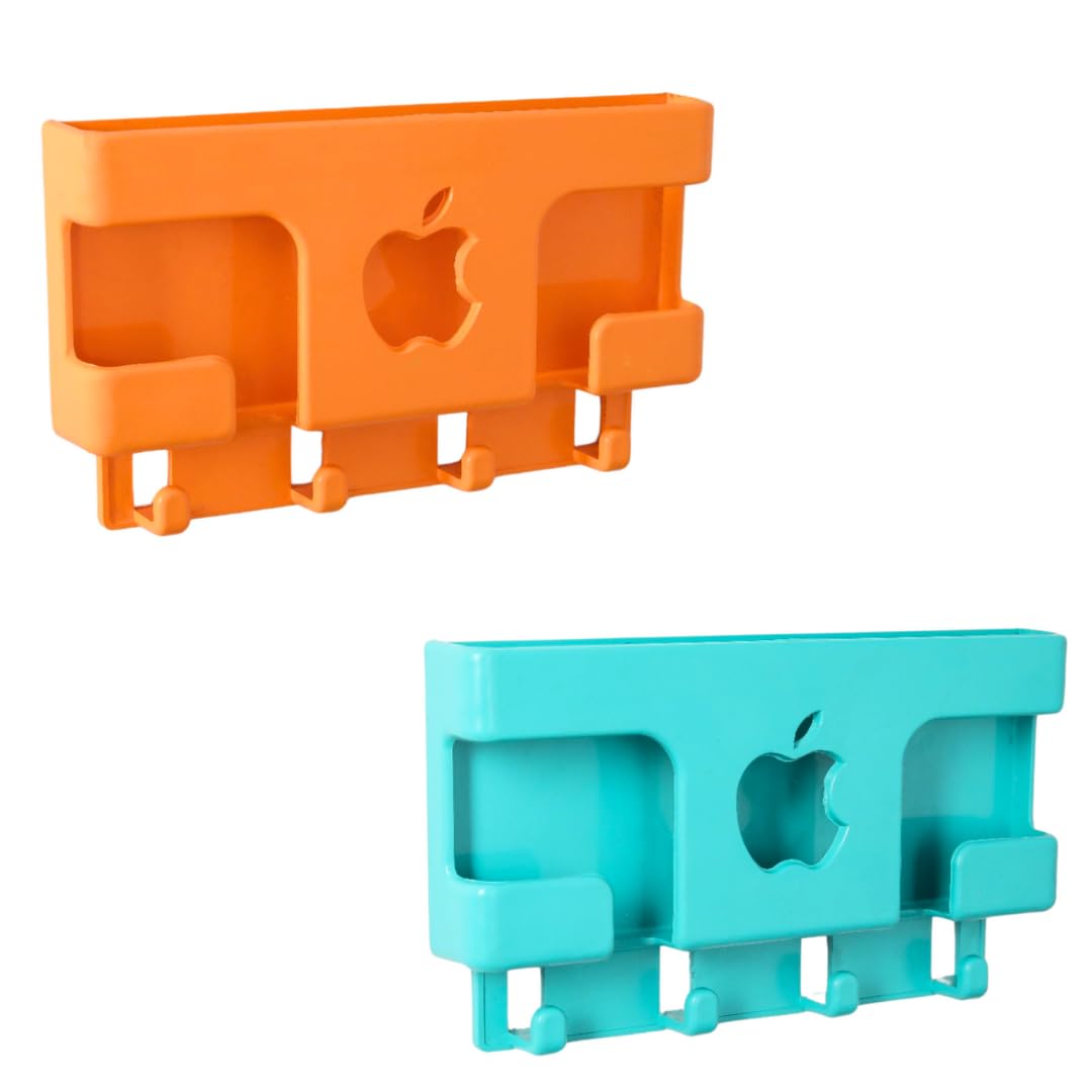 theKiteco. Wall Mounted Mobile Stand Storage Case for Remote Stand, Wall Mounted Dual Mobile Stand/Multi Purpose Stand with Key Hanger - Pack of 2 (Orange & Green)-image-23