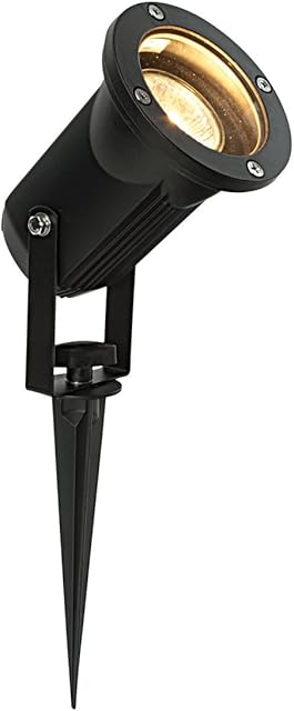 National Lighting OPAZ Modern GU10 Outdoor Garden LED Compatible Spike Ground Mount or Wall Light IP65 Matt Black