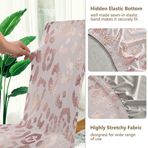 Xigua 2 Pack Chair Covers For Dining Room,Fashion Rose Gold Leopard Animal Print Stretchable Dining Chair Slipcover Washable Removable For Kitchen,Hotel,Restaurant,Ceremony Protector - Universal Size #TOP2
