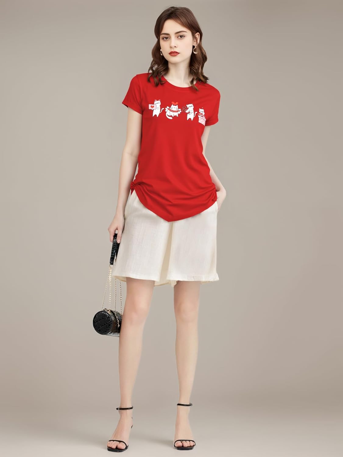 Floral Cat Valentines Shirt Women Womens Valentines T-Shirt Cat Lover Valentines Gift Tee Tops - Image 3