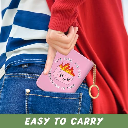 Image of Aiawoxc Credit Card Holder, Small RFID Wallet Slim Leather Card Organizer Case with Zipper and Keychain, Pink Cute Dumpster