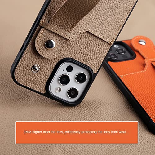 Étui en cuir iPhone 11 12 13 coque antichoc orange avec support de table stable