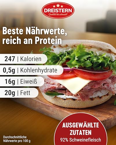 DREISTERN Schweinefleisch im eigenen Saft 300g I Mit Schweineschwarte I Herzhafte Spezialität in recyclebarer Konservendose I Lange Haltbarkeit dank natürlicher Konservierung I Hausmacher Qualität