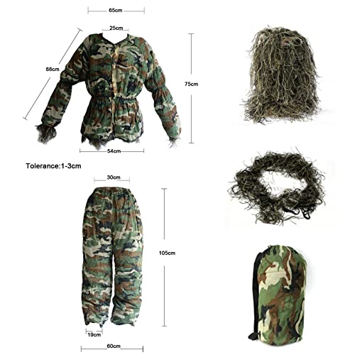 Foboull Ghillie Suit, 5 in 1 Ghillie Suit Set Hunting Gear, Adult and Youth Sizes, Grass, Jungle and Snow Camouflage Style (Snow)