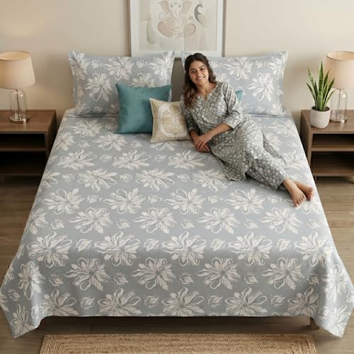Image of Mafatlal 186 TC Metro Cotton Double Bedsheet | 90 x 100 Inch | Smooth Soft Cotton with 2 Pillow Covers | Comfortable Double Bed Sheet | Cement Grey