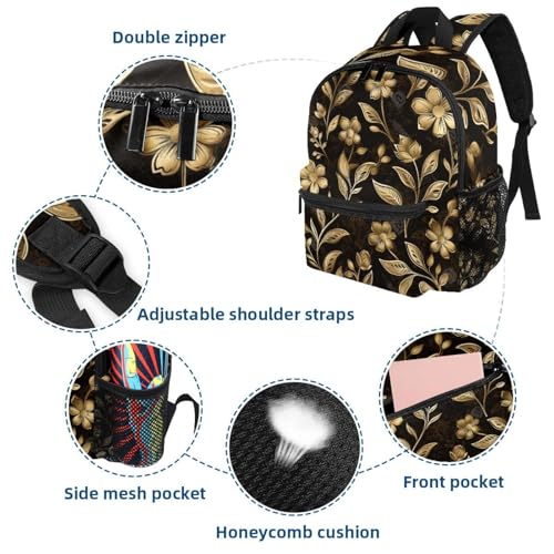 Sac à dos imperméable en sergé multicolore à motif feuille dorée