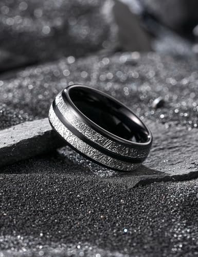 Image of THREE KEYS JEWELRY Tungsten Wedding Band Meteorite Inlay for Men Women