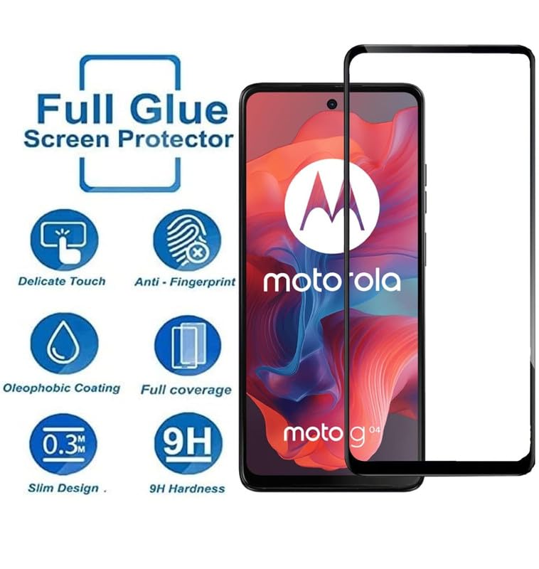 Image of Edge To Edge Tempered Glass Screen Protector Compatible With Motorola G04 / Moto G04 Smartphone With Easy Installation Kit