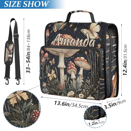 Image of Custom 3 Ring Zipper Binder Mushrooms Flowers Butterflies (2) Personalized Name 1.5 inch Binders Large Capacity Multi Pockets for School Office Supplies