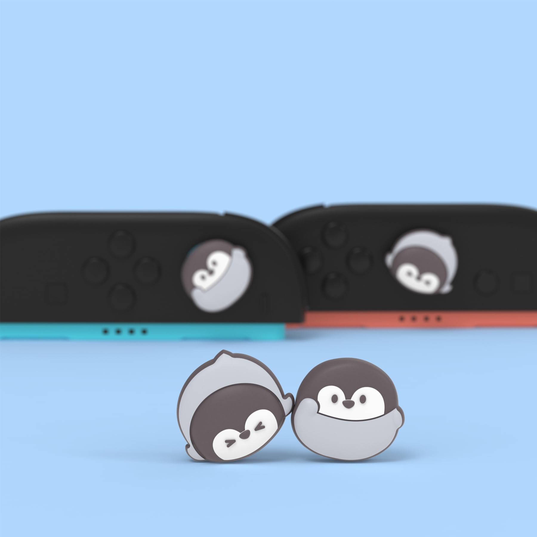 PlayVital 4 Piezas de Agarres para el Pulgar para Nintendo Switch 2 2025, Kawaii Tapas de Silicona para Joysticks de Joycon, Protector para Joystick, Accesorios para Switch 2 (Pingüino Adorable)