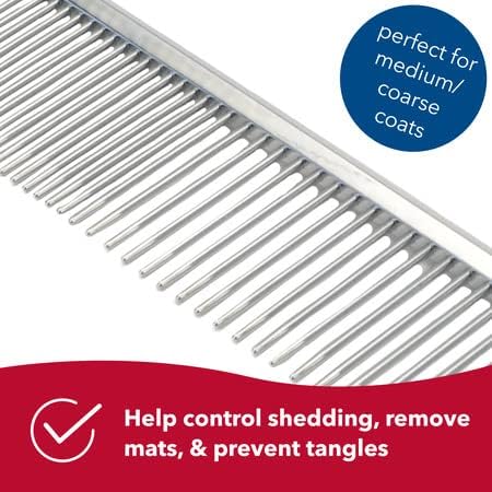 Coastal Pet Safari Dog Grooming Comb for Medium and Coarse Coats - Extra-Long Rotating Teeth - Undercoat Rake for Coarse Coats - 7 1/4"