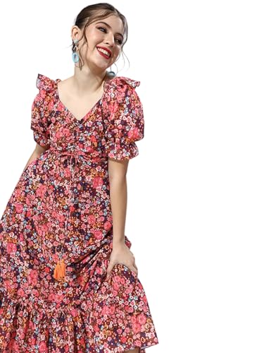Image of Miss Chase Women's Round Neck Sleeveless Polyester Ruffled Knee- Length Dress