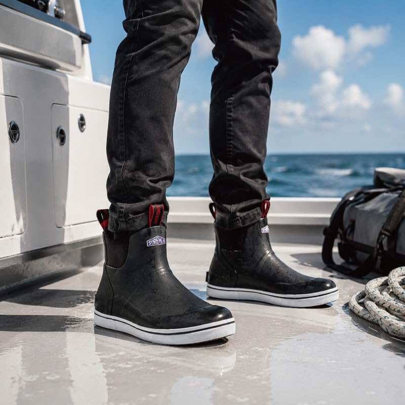 Image of SUREWAY Men's Ankle Fishing Deck Boots for Men-Waterproof,Professional Non-Slip Soles for Wet Slippery Surface,Neoprene Rubber Rain Boot /Shoes for Hunting Boating Gardening