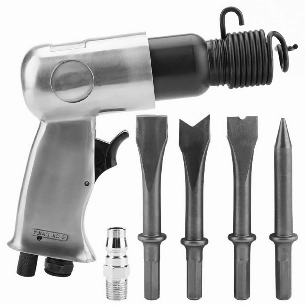 Set di martelli pneumatici, con 4 scalpelli a gambo esagonale, 4500 giri/min, corsa cilindro 150 mm