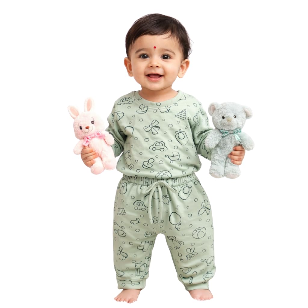 Baby Bamboo Cotton Printed Cord Set | Ultra Soft Full Sleeve Top & Pyjama Set for Infants & Toddlers | Breathable, Skin Friendly & Eco-Friendly Kids Wear