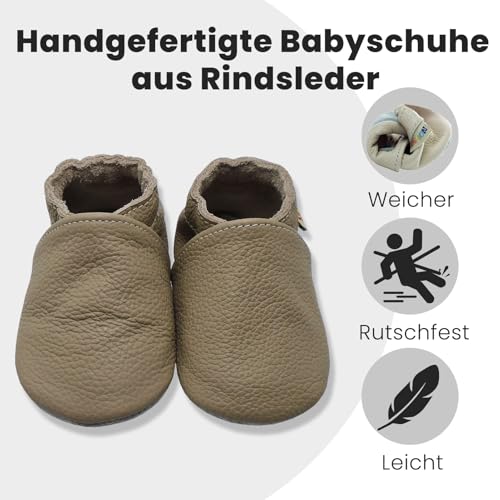YALION Baby Weicher Leder Lauflernschuhe Krabbelschuhe Babyschuhe Babyhausschuhe (Dunkelbeige,6-12 Monate)