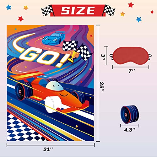 Image of WERNNSAI Race Car Party Games Car Theme Party Supplies for Kids Boys | Pin The Wheel on The Car,Birthday Party Games for Kids,28 inch x 21 inch Poster with 24 Stickers and Blindfold