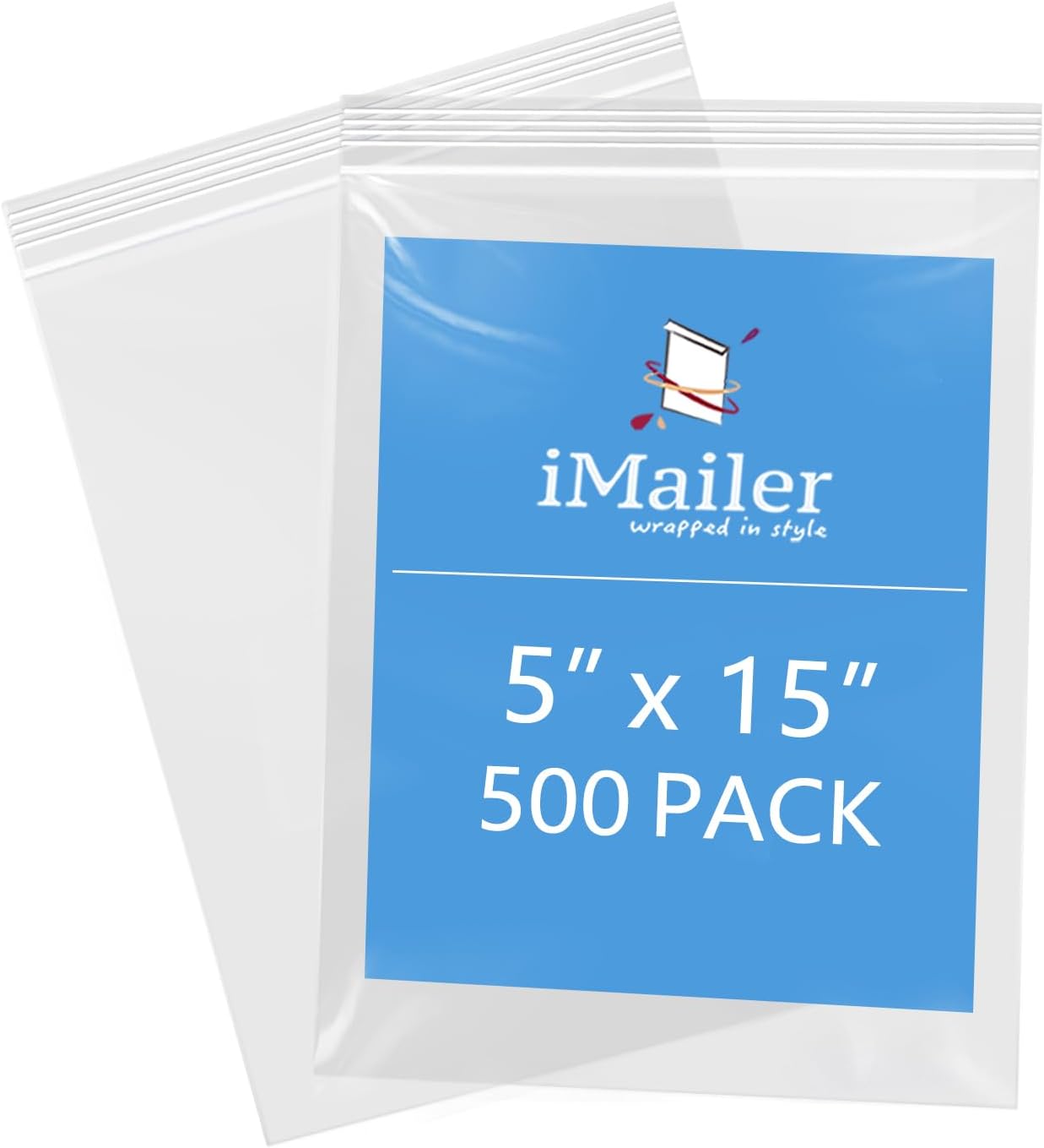 iMailer - 5" x 15" 500 Pack- 2 Mil Resealable Zip Bags- Small Clear Plastic Bags for Storage, Organizing, Crafts, Snacks, Jewelry, Hardware