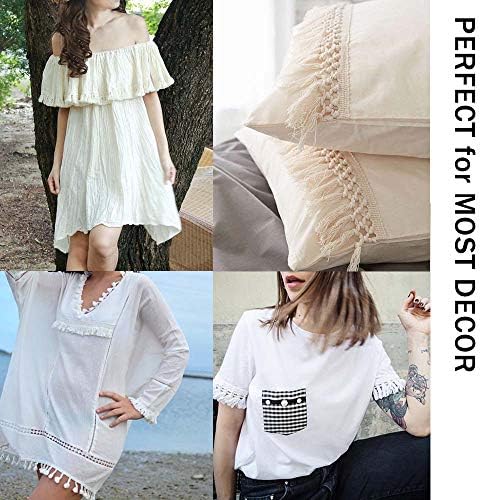 VU100 Cotton Tassel Fringe Trim 4 cm, Lace Trim by 5.5 metres, for Sewing Edging Trimming Curtain Blanket Hanging Rugs Clothing Home Decor(Beige)