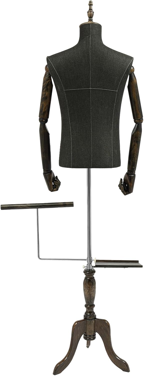 Undercat Male Mannequin Torso Dress Form, Mannequin Body with Stand & Solid Wood Arm, 59.06-70.87" Adjustable Height Clothing Manikin with Detachable Pants Rack & Shoe Holder (Black)