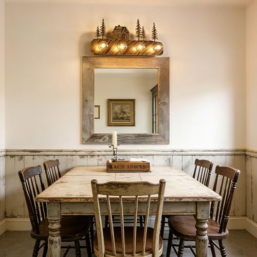 Image of TOCHIC Rustic Bathroom Light Fixtures, Vintage Vanity Light Over Mirror | 4 Lights Farmhouse Vanity Light for Cabinets, Powder Room, Living Room, Bronze, 26 inchL, Dimmable, Western Forest Wall Decor