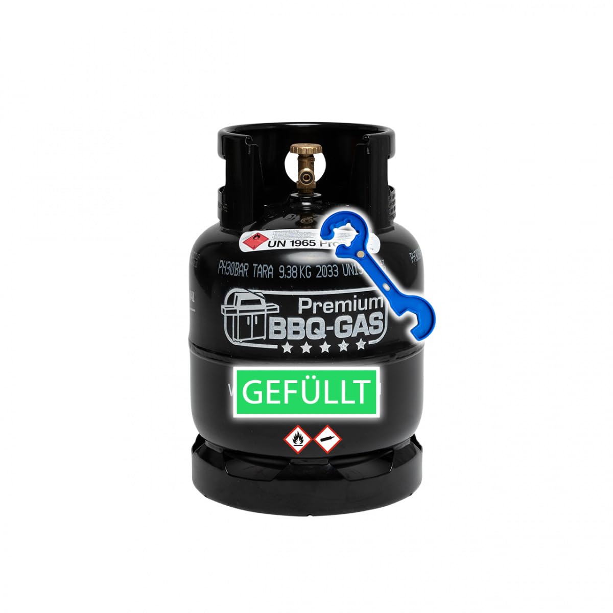 Bluecraft 8 kg Premium BBQ Gasflasche gefüllt! optimal für Ihren Weber, Broil King, Napoleon Grill - Premium BBQ Gas-Flasche inkl. Gasreglerlöser + 17er Schlüssel