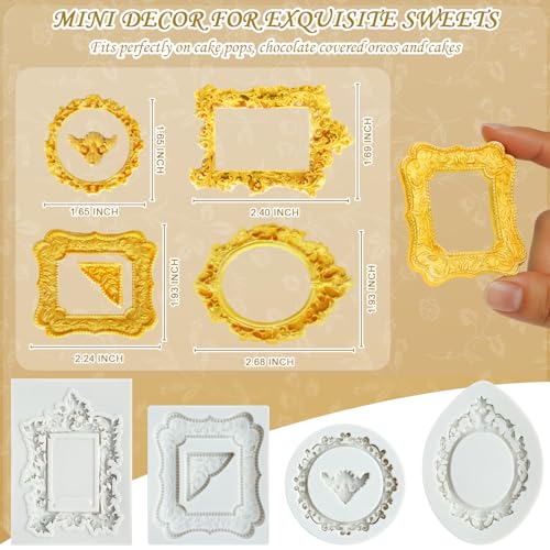Image of HKNMTT Picture Frame Molds Silicone Baroque Vintage for Fondant Candy Clay Covered Oreo Cake Photo Decorating Cupcake Toppers, 4 Shaped Round Square Frame Moulds Craft DIY Supplies Set