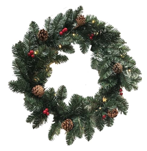 Corona LED de Navidad 60 cm, diseño de piñas y Bolas, Ideal para Decorar Puertas y Paredes, CREA Ambiente Festivo y Acogedor.